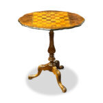 Burr walnut inlaid chess table on carved tri-foot pedestal base c.1880
