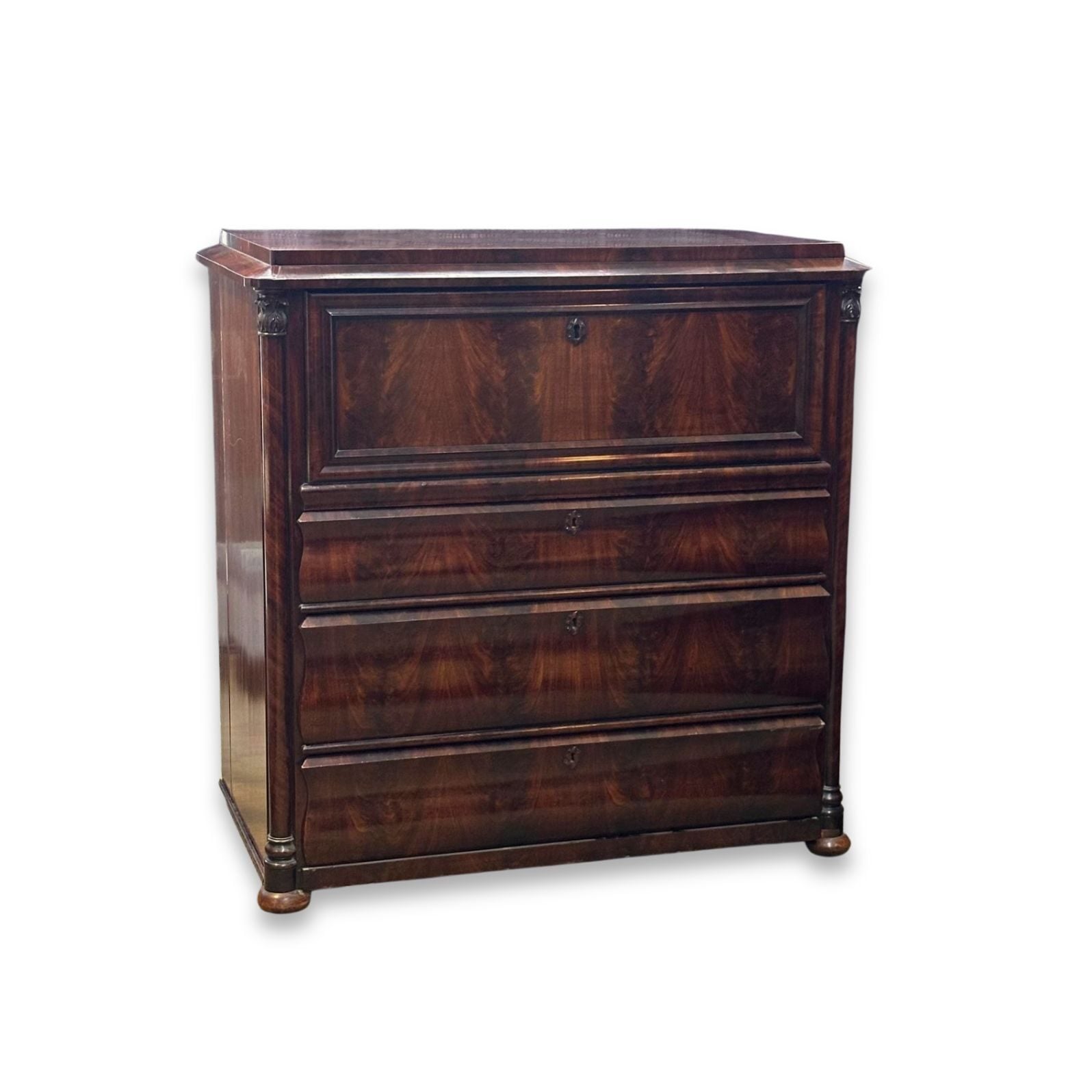 Biedermeier Flame Mahogany 4 drawer Secretaire c.1860