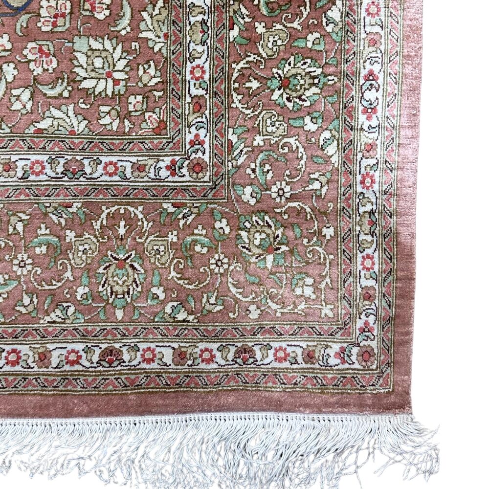 Qom silk Persian carpet signed Arloob 97 x 150cm