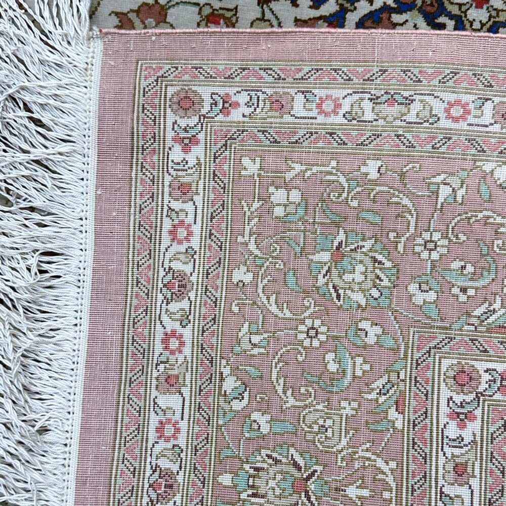 Qom silk Persian carpet signed Arloob 97 x 150cm