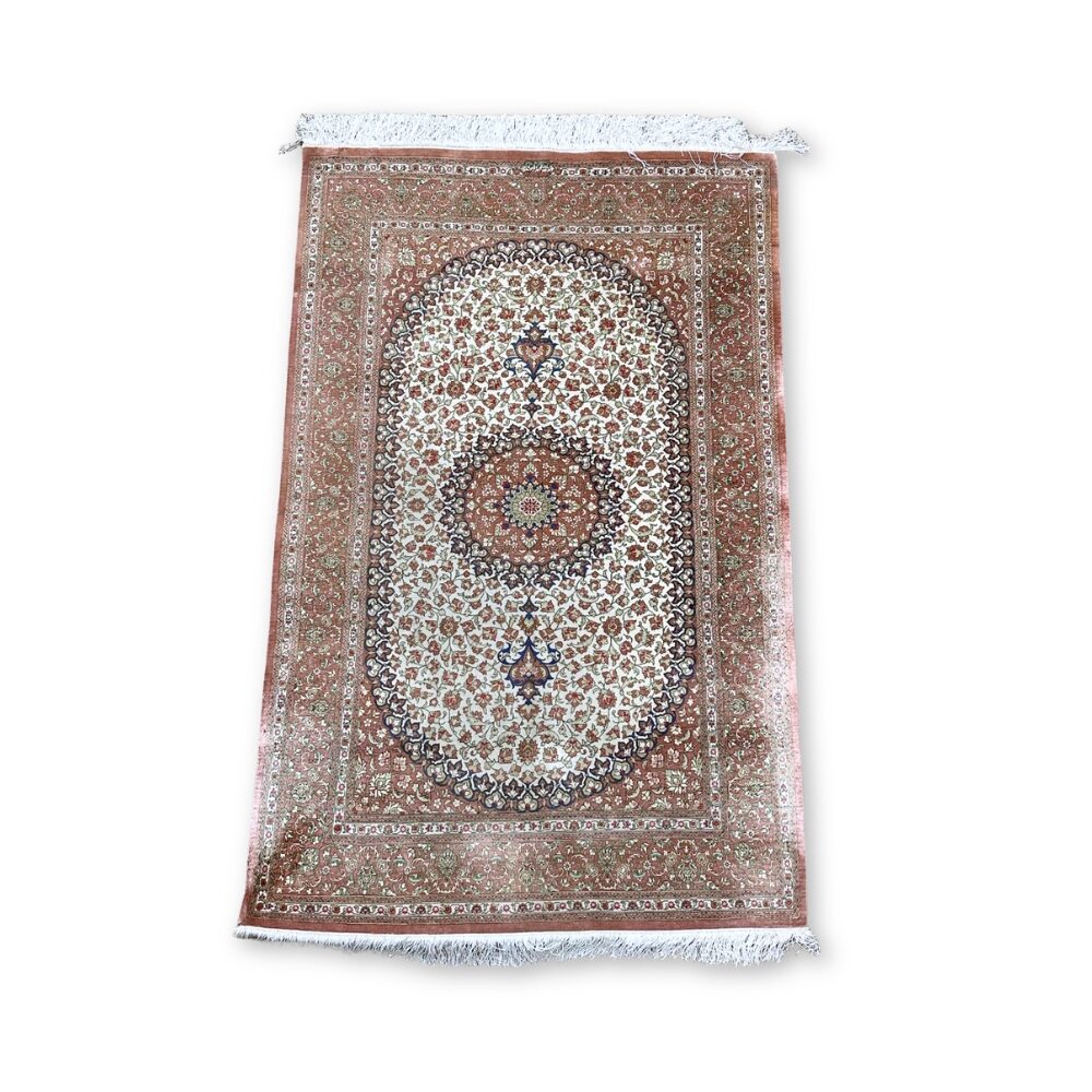 Qom silk Persian carpet signed Arloob 97 x 150cm