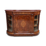 Superb English burr walnut 3 door breakfront credenza with fine marquetry inlays c.1870