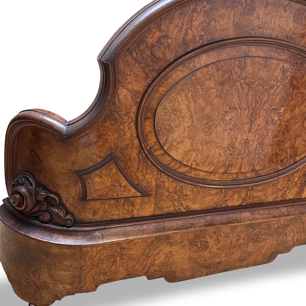 English burr walnut half tester double bed c.1870