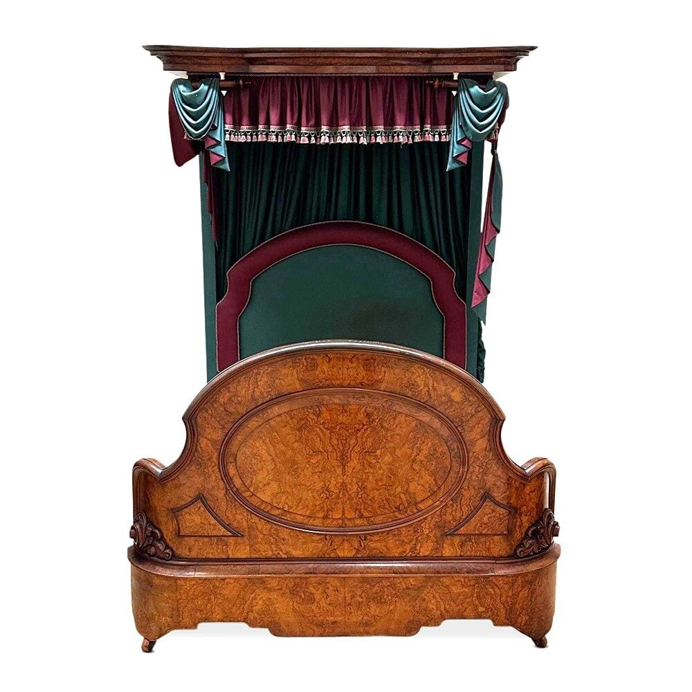 English burr walnut half tester double bed c.1870