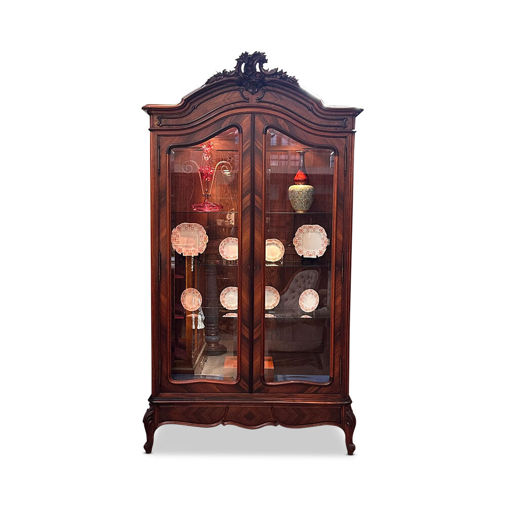 French rosewood Louis XV style two door display armoire with cross banding c.1890