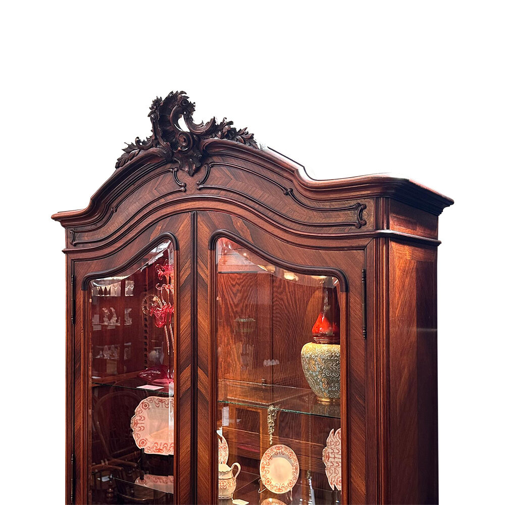French rosewood Louis XV style two door display armoire with cross banding c.1890