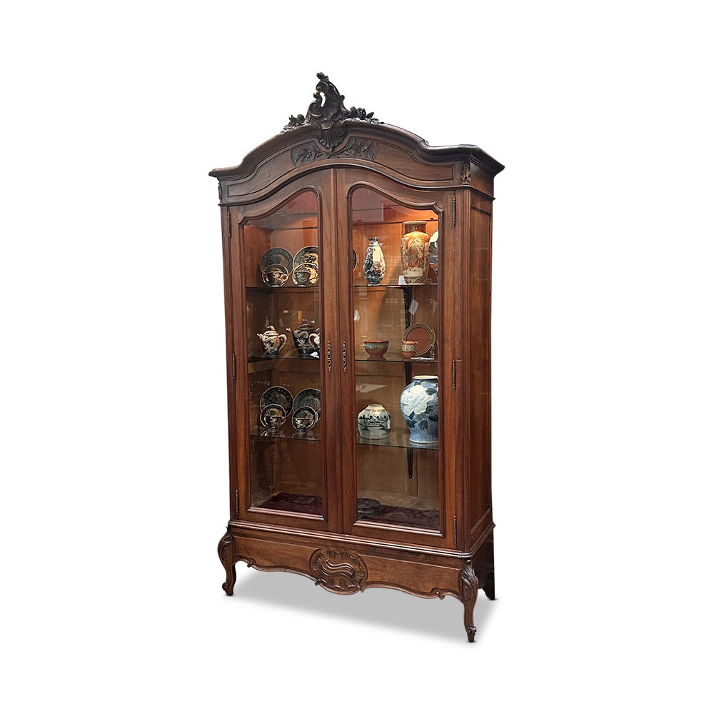 French walnut 2 door display armoire in Louis XV style c.1900