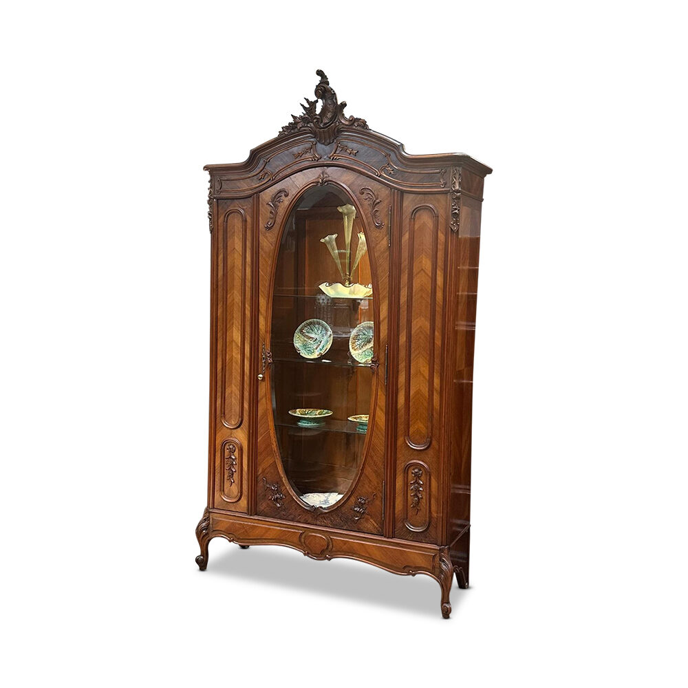 French walnut single door display armoire in Louis XV style c.1890