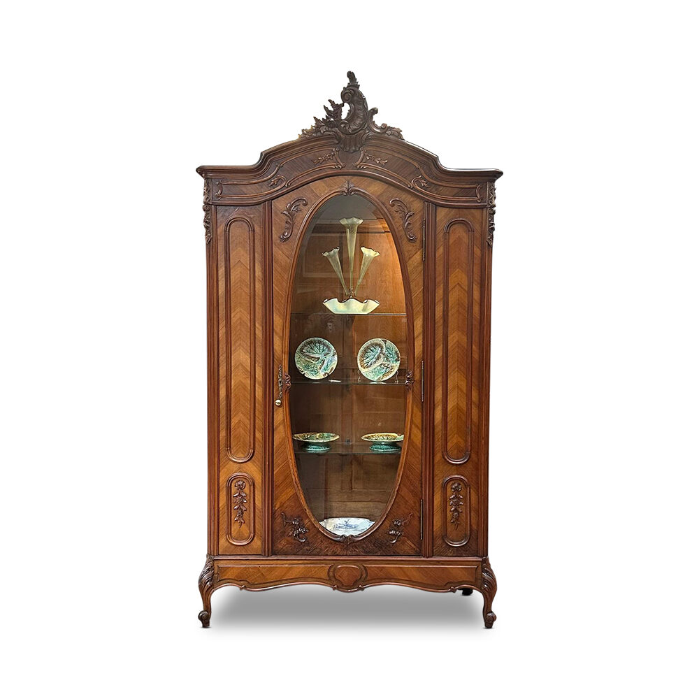 French walnut single door display armoire in Louis XV style c.1890