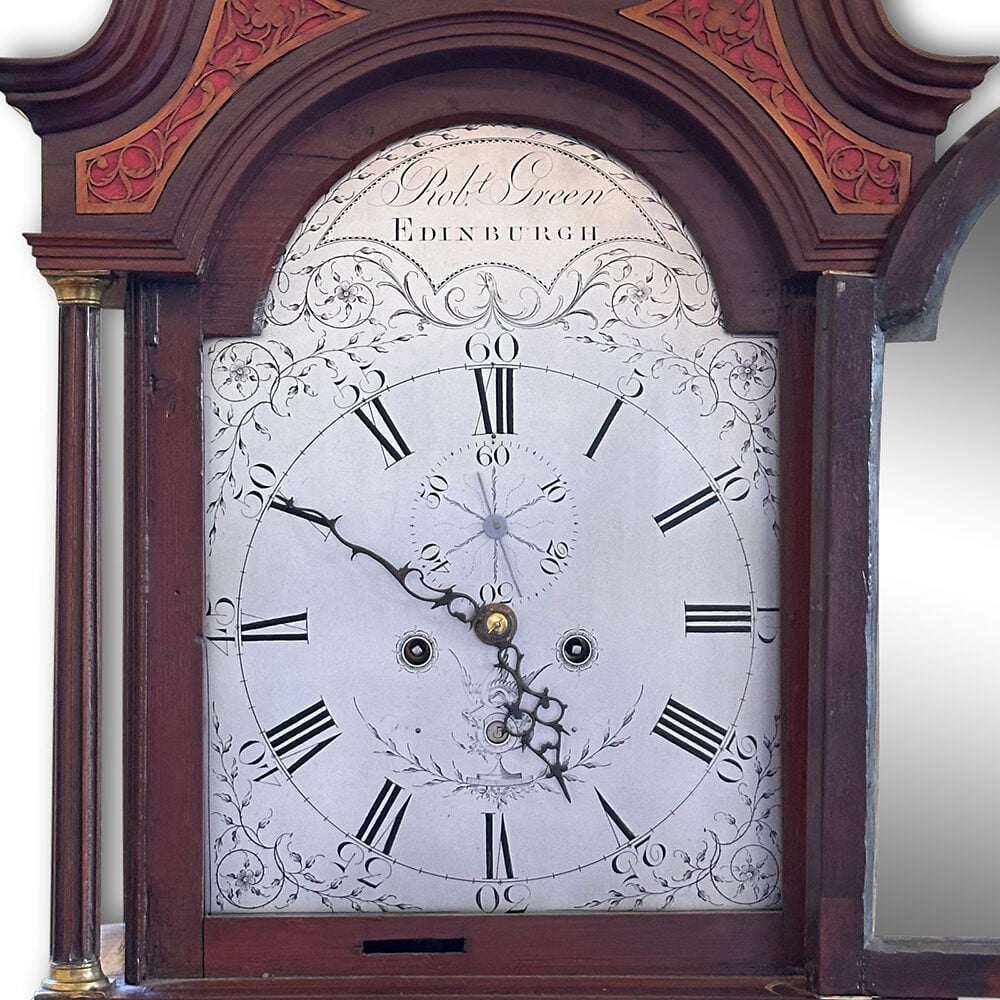 Scottish mahogany longcase clock with silvered dial by Rob Green Edinburgh