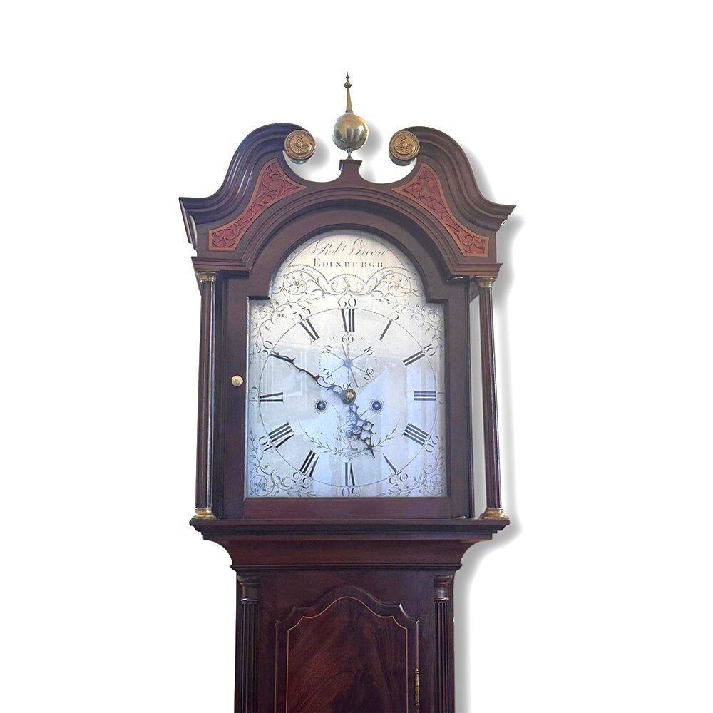 Scottish mahogany longcase clock with silvered dial by Rob Green Edinburgh