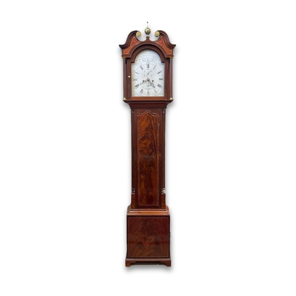 Scottish mahogany longcase clock with silvered dial by Rob Green Edinburgh