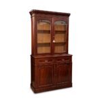 English mahogany 2 door 2 drawer bookcase with brass hardware c.1870