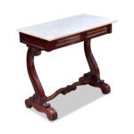 English mahogany console table with s shaped supports and later marble top c.1860