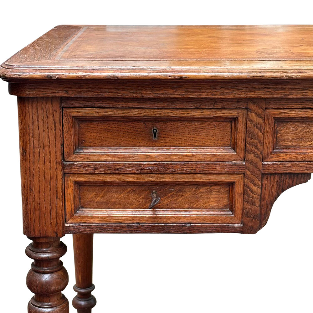 English oak 4 drawer writing desk with tooled leather top c.1870