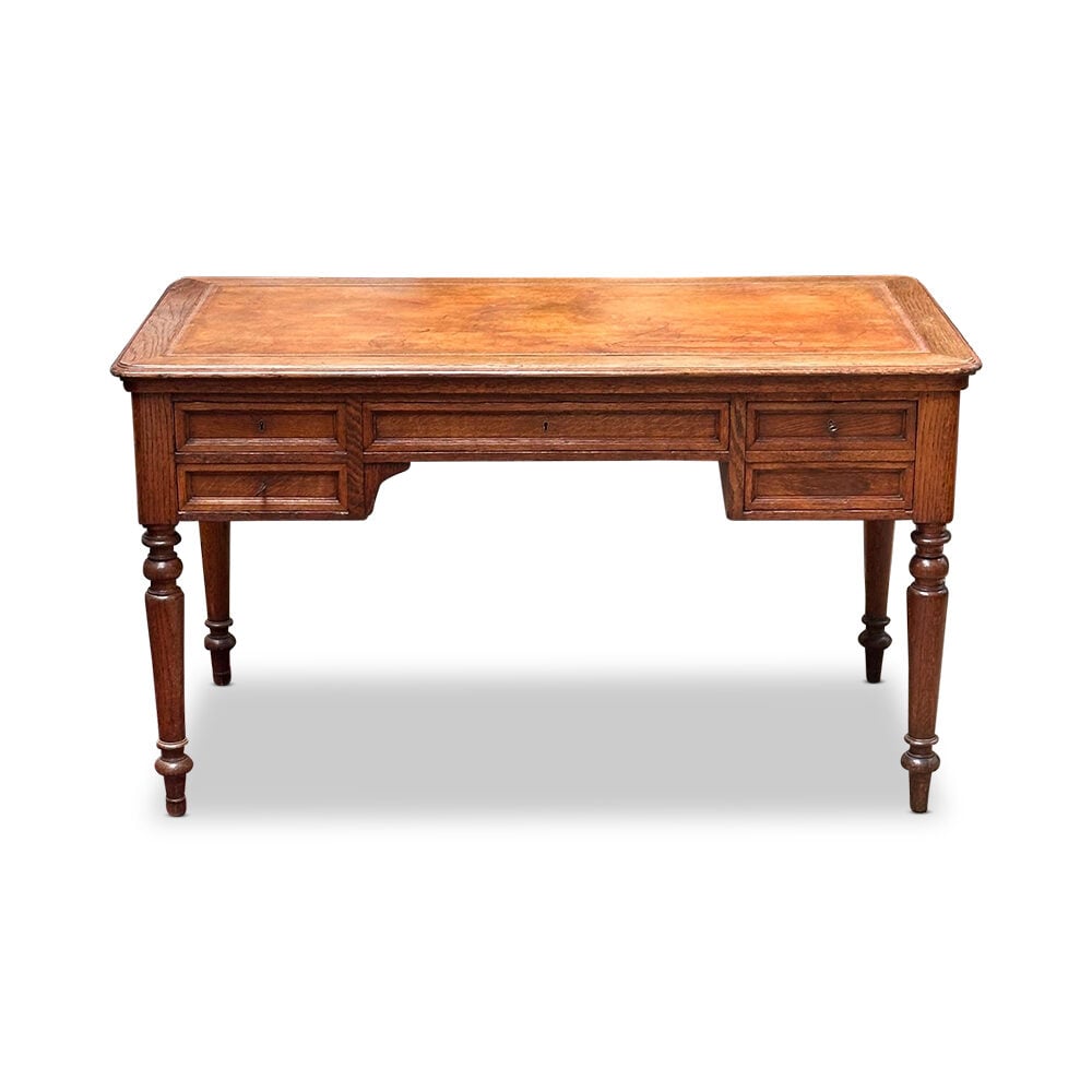 English oak 4 drawer writing desk with tooled leather top c.1870