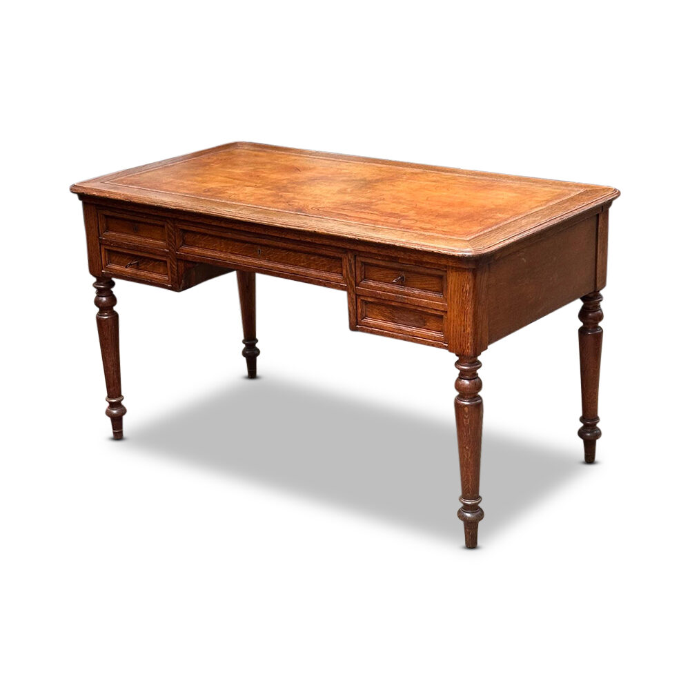 English oak 4 drawer writing desk with tooled leather top c.1870