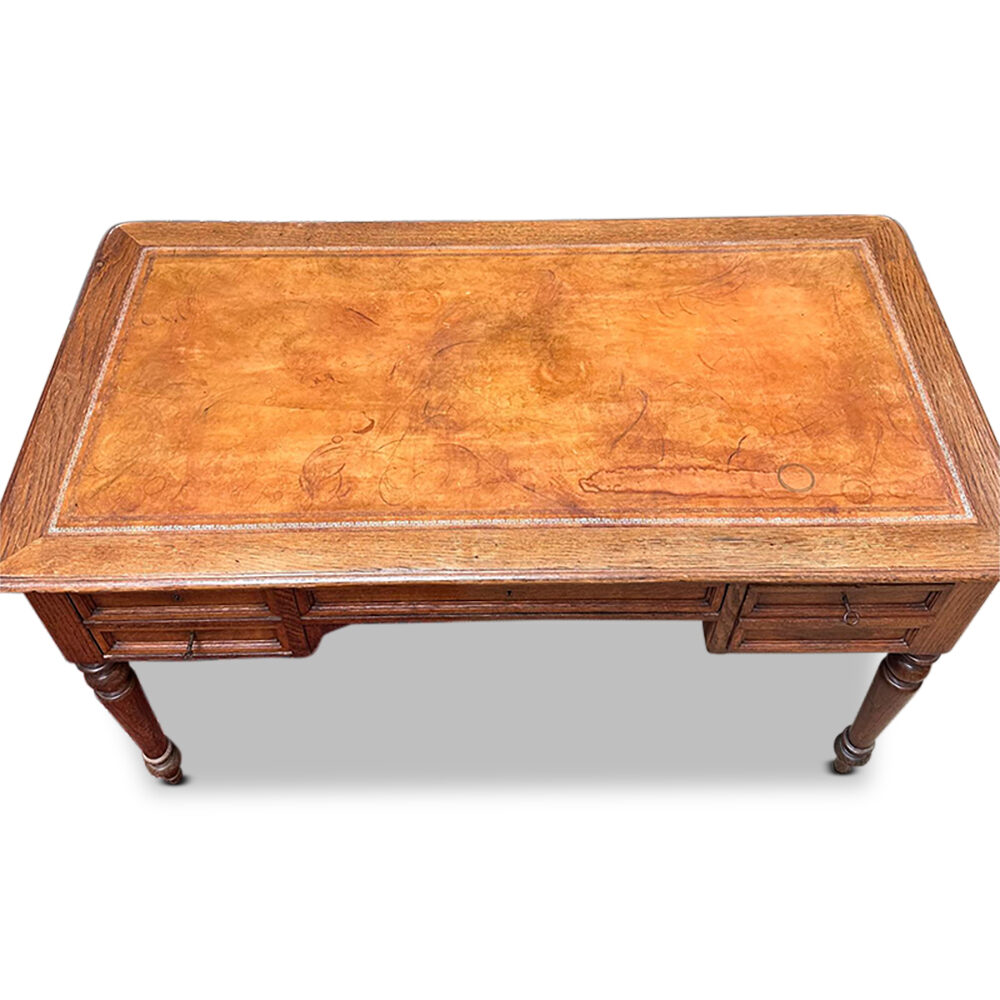English oak 4 drawer writing desk with tooled leather top c.1870