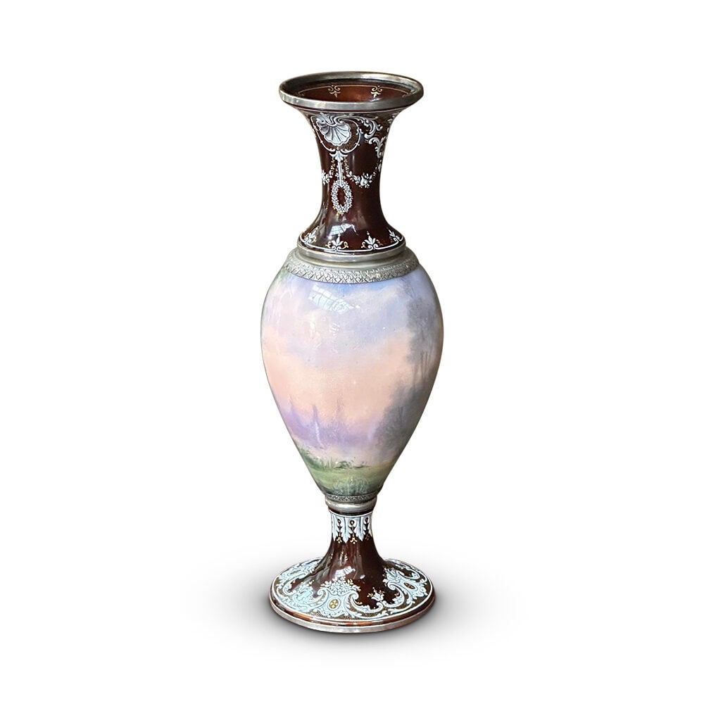 French Limoges hand painted and enameled vase by Camille Faure c.1890