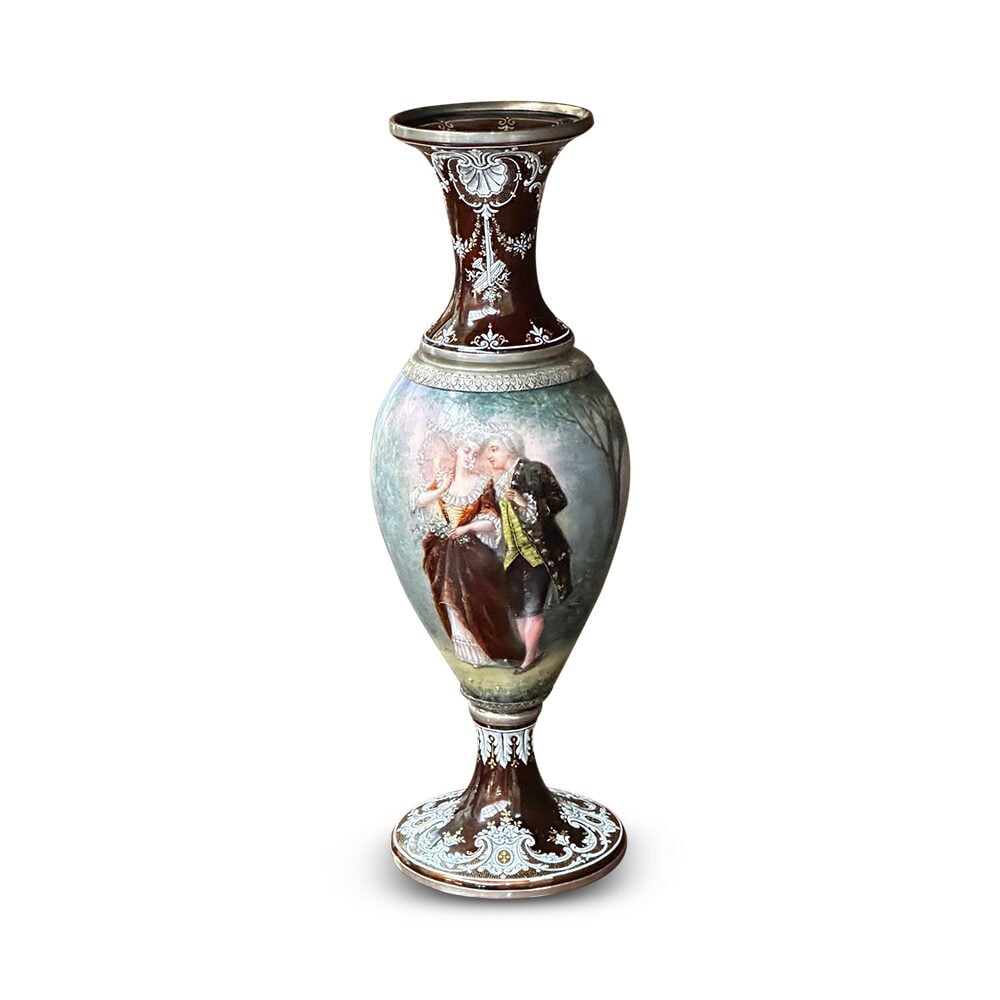 French Limoges handpainted and enameled vase by Camille Faure c.1890