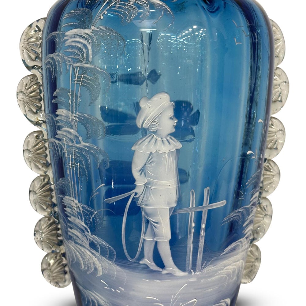 Pair Mary Gregory cornflower blue vases c.1880