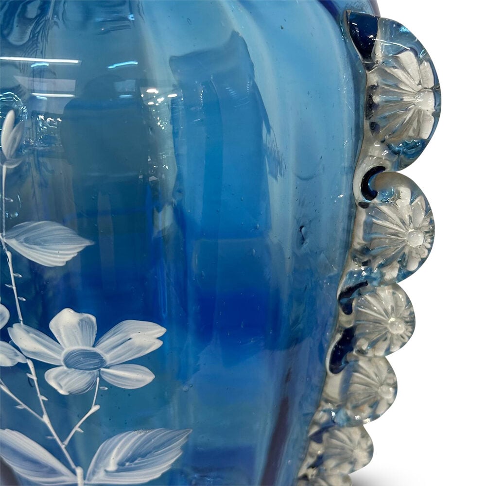 Pair Mary Gregory cornflower blue vases c.1880