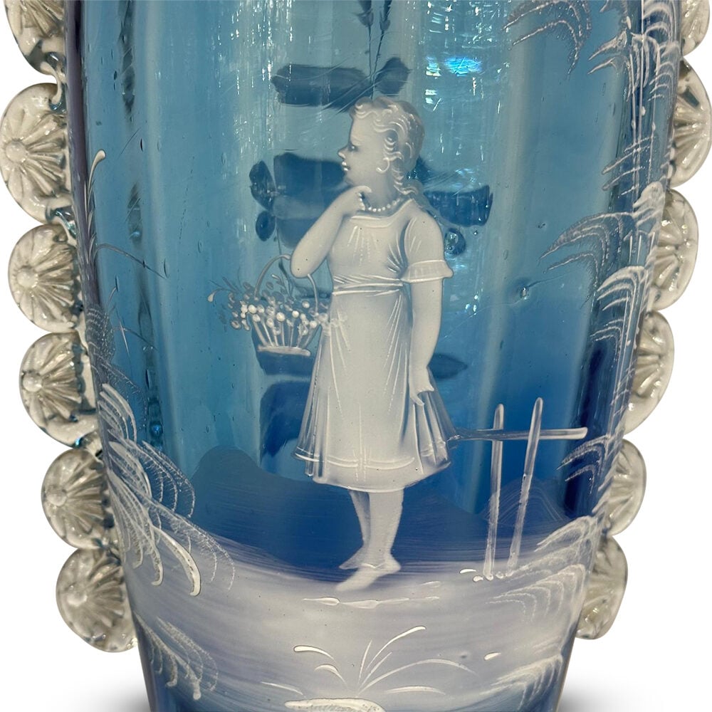 Pair Mary Gregory cornflower blue vases c.1880