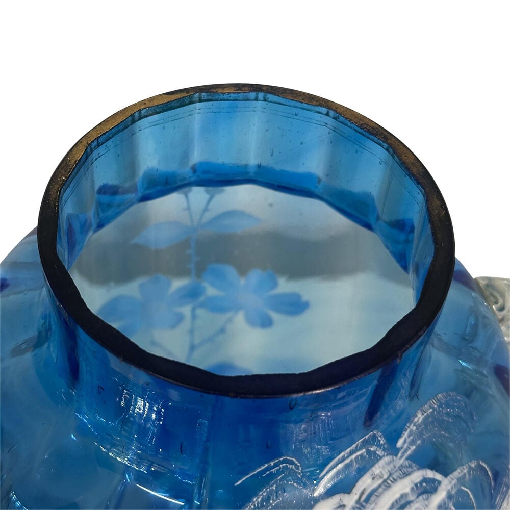 Pair Mary Gregory cornflower blue vases c.1880