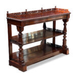 Superb English rosewood mirror back servery with full width drawer fretwork and carvings c.1850