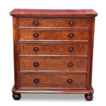 Superb quality English plum pudding mahogany 5 drawer chest c.1870