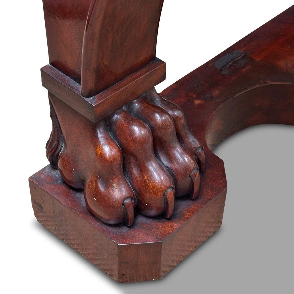 William IV mahogany console table with gadrooned edges and lion paw feet c.1860